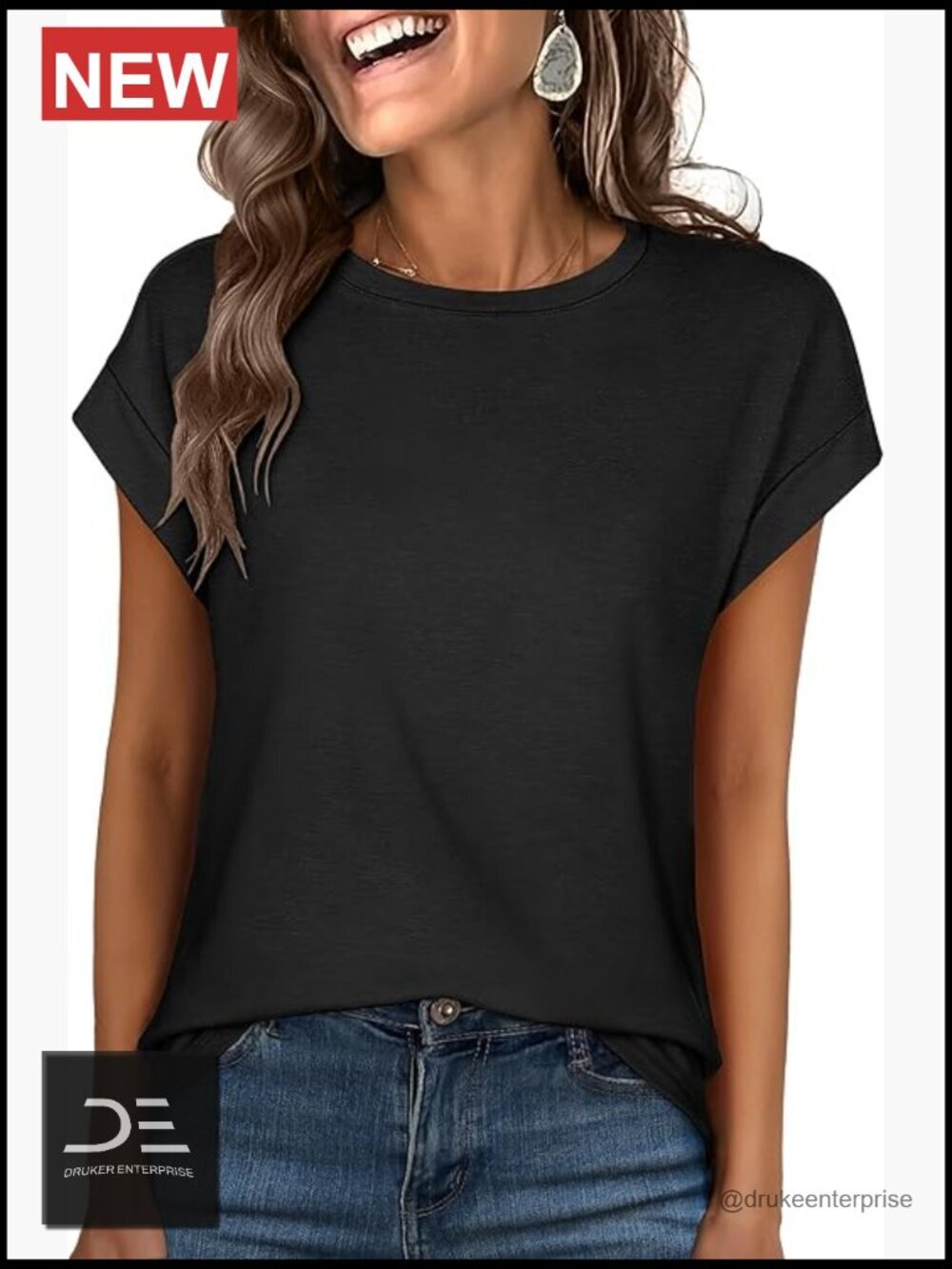 Cap Sleeve Crew Neck T-Shirt Stretchy Soft Summer Basic Tee